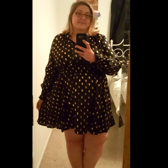 SHEIN Party Dress! Black w/Gold Polka Dots size 1x - Picture 2 of 3